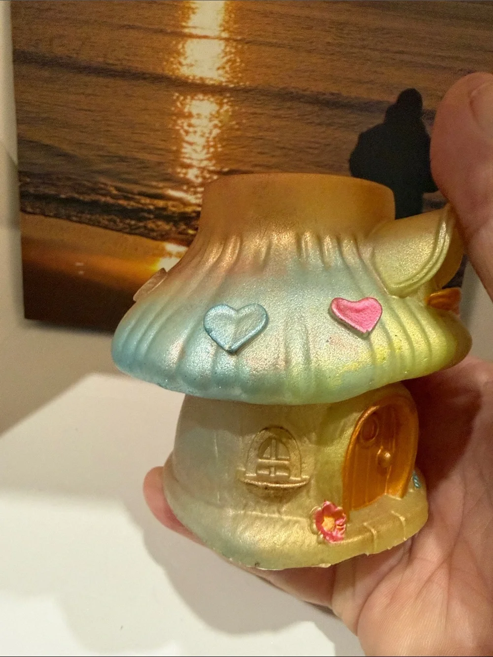 Pastel Resin Gold Mushroom House Vase with Rainbow Accents